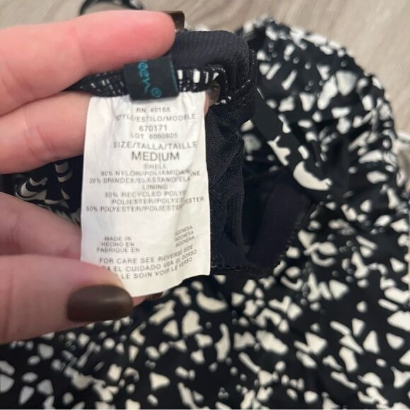 Women's Aqua Green Black & White Print Lace Up Back One Piece Swimsuit - Picture 8 of 8